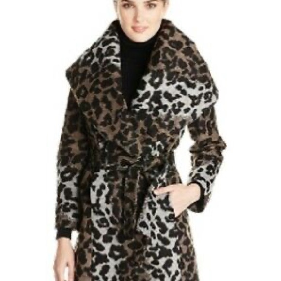 Tahari Marla Leopard wool wrap coat XS - Picture 8 of 15